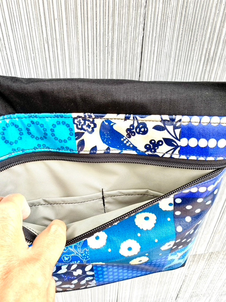 Tall Messenger Bag in Blue Patchwork