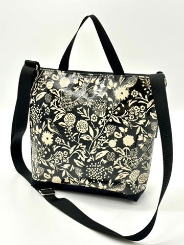 Large Travel Purse in Wildflowers Black and Cream