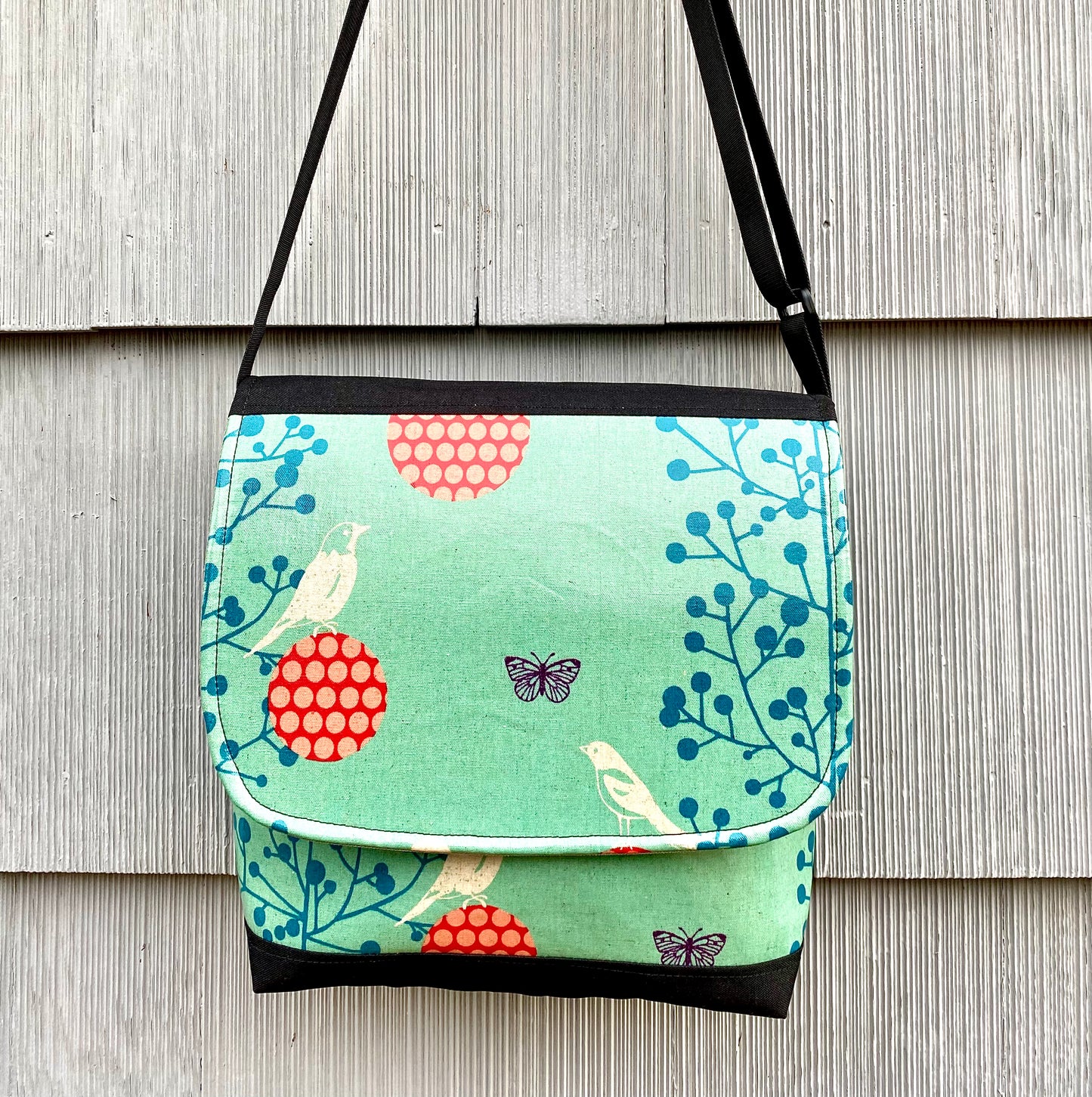 Tall Messenger Bag in Bird with Butterfly