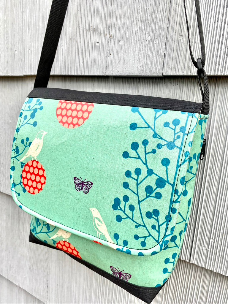 Tall Messenger Bag in Bird with Butterfly