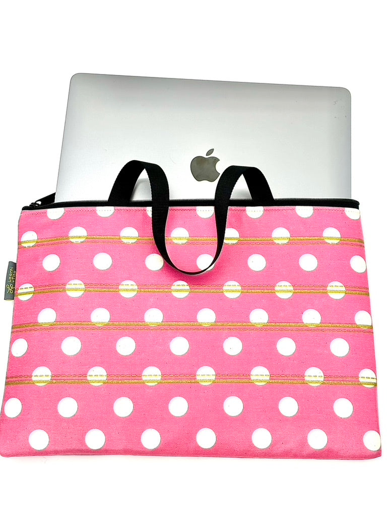 Laptop Sleeve in White/Pink polka dot