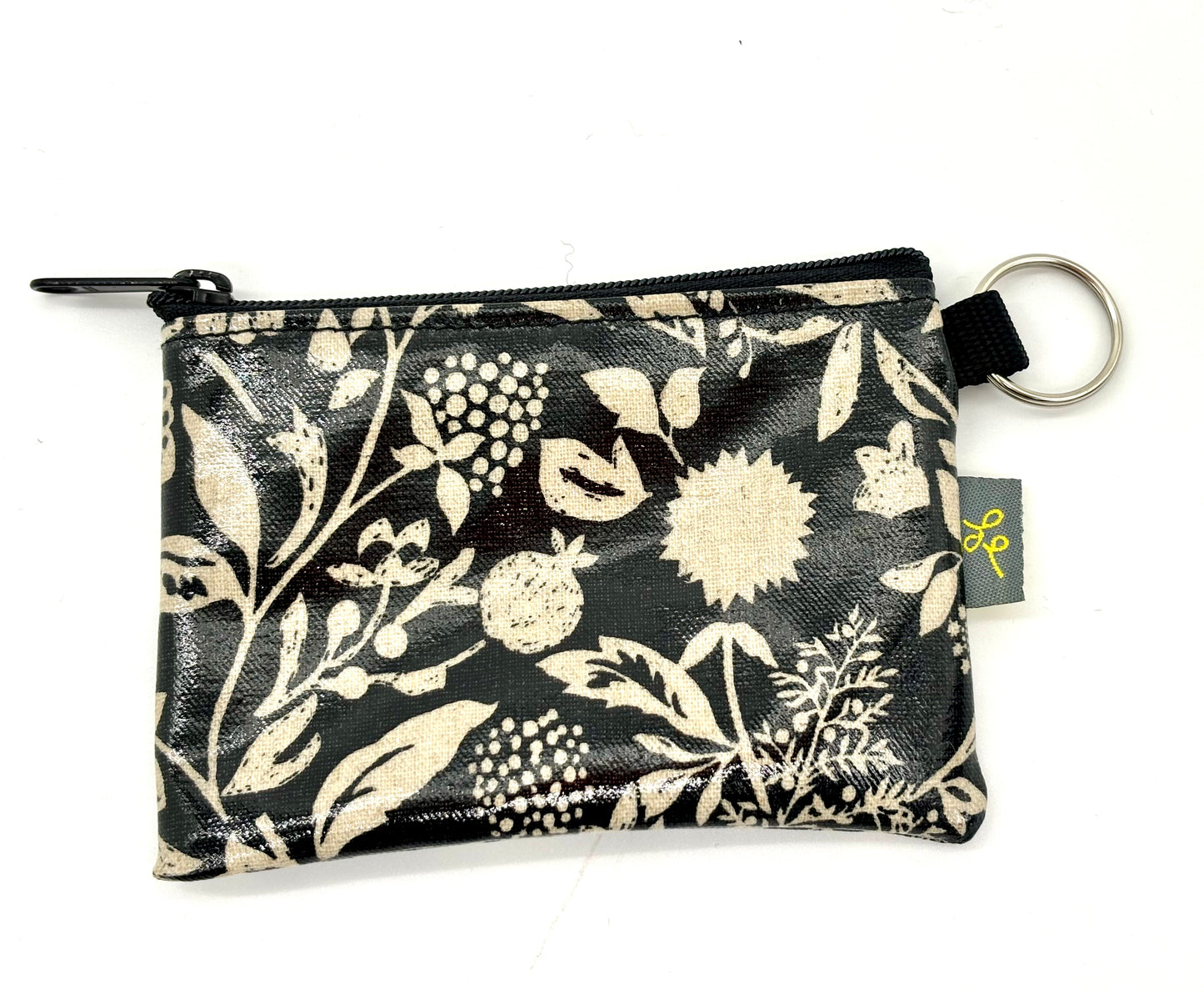 Coin Purse in Wildflowers Black and Cream