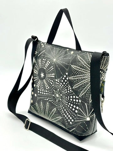 Large Travel Purse in Black Flowers
