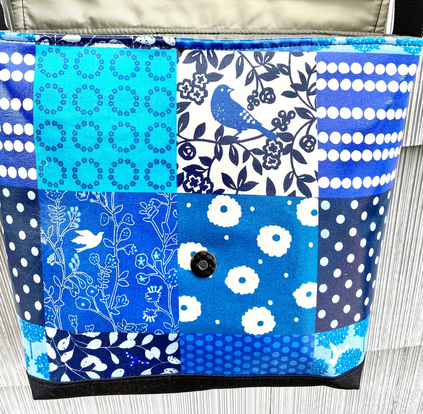 Tall Messenger Bag in Blue Patchwork