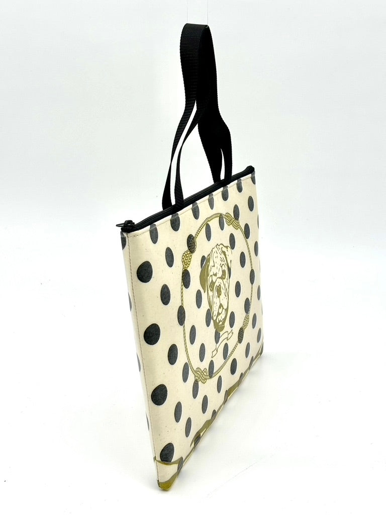 Laptop Sleeve in Gold Bulldog on Black/Cream polka dot