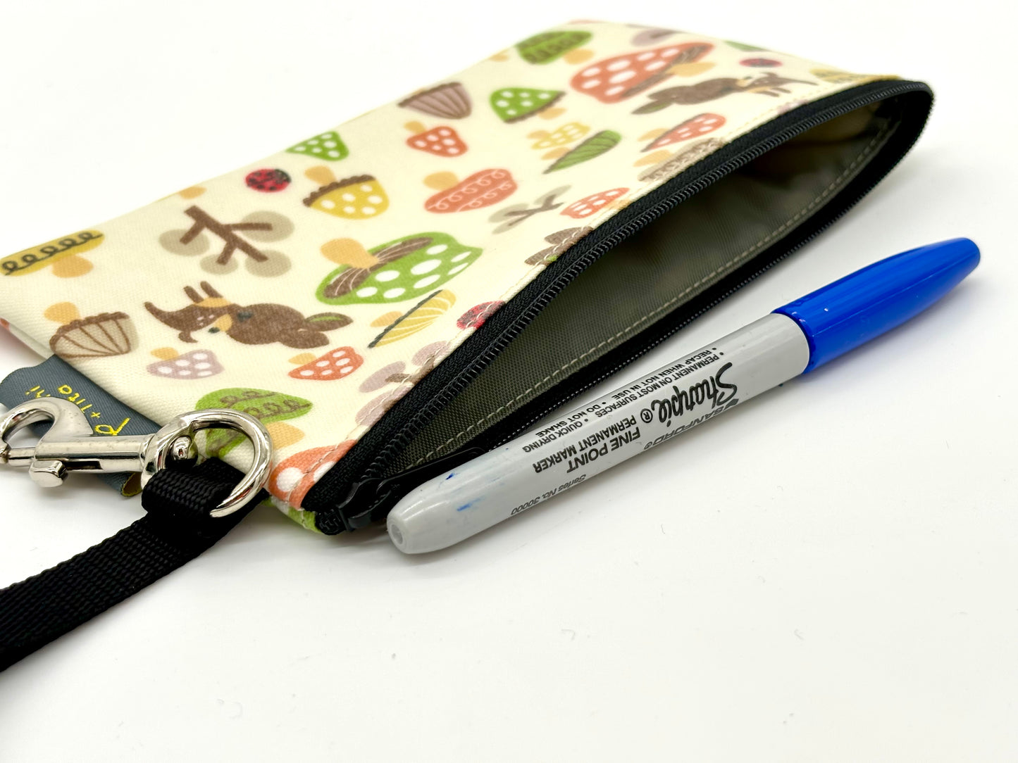 Small Wristlet in Green Mushrooms