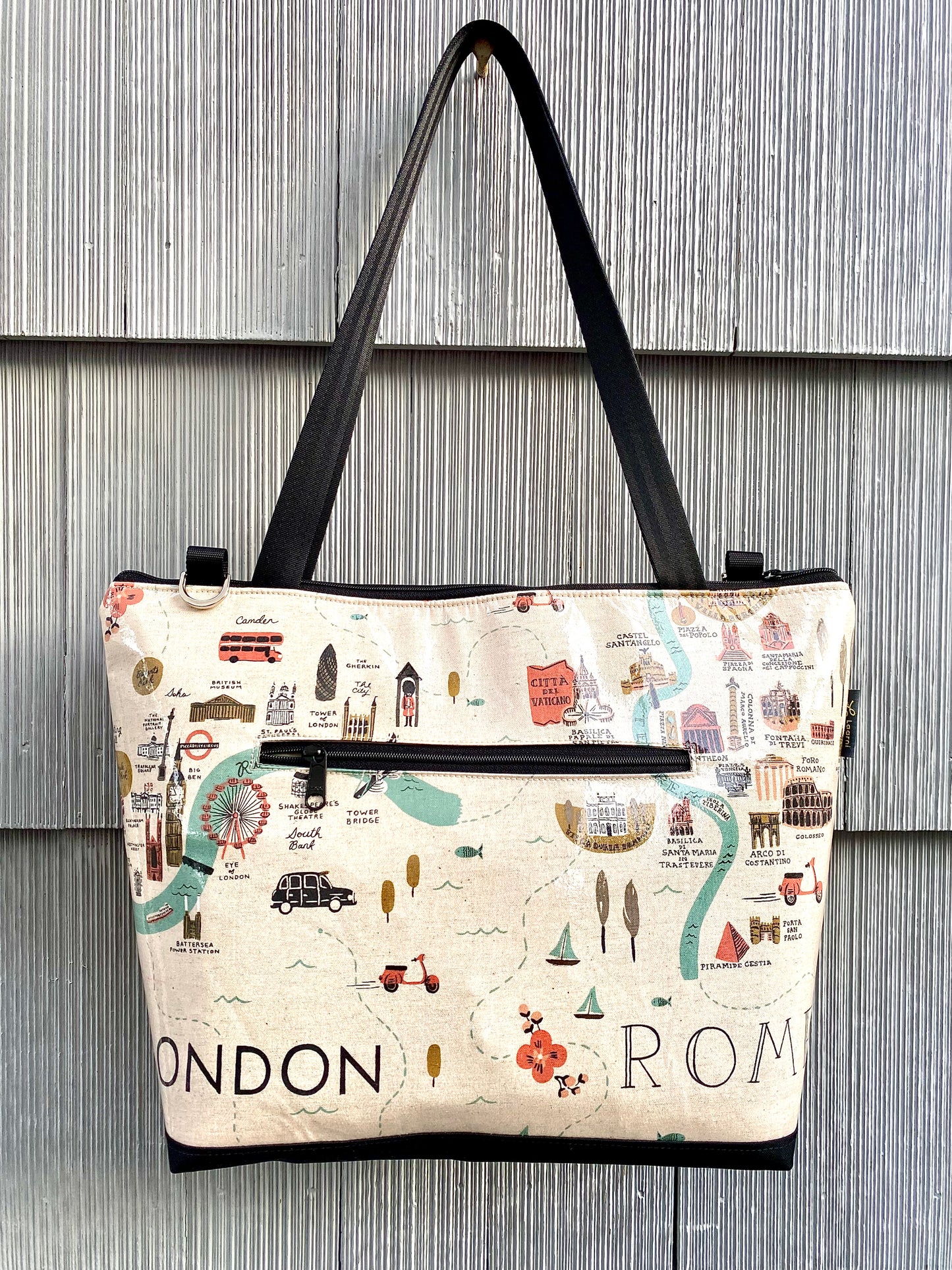 Lydia Tote w/trolley sleeve in Cities print