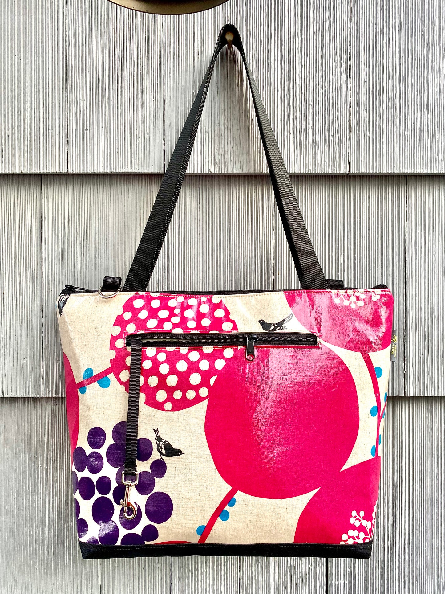 Lydia Tote w/trolley sleeve in Purple Berries