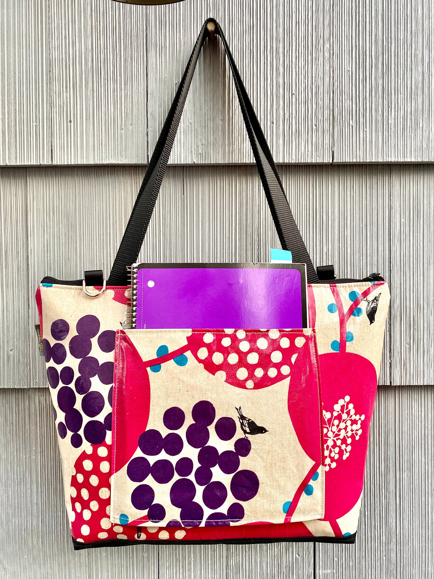 Lydia Tote w/trolley sleeve in Purple Berries