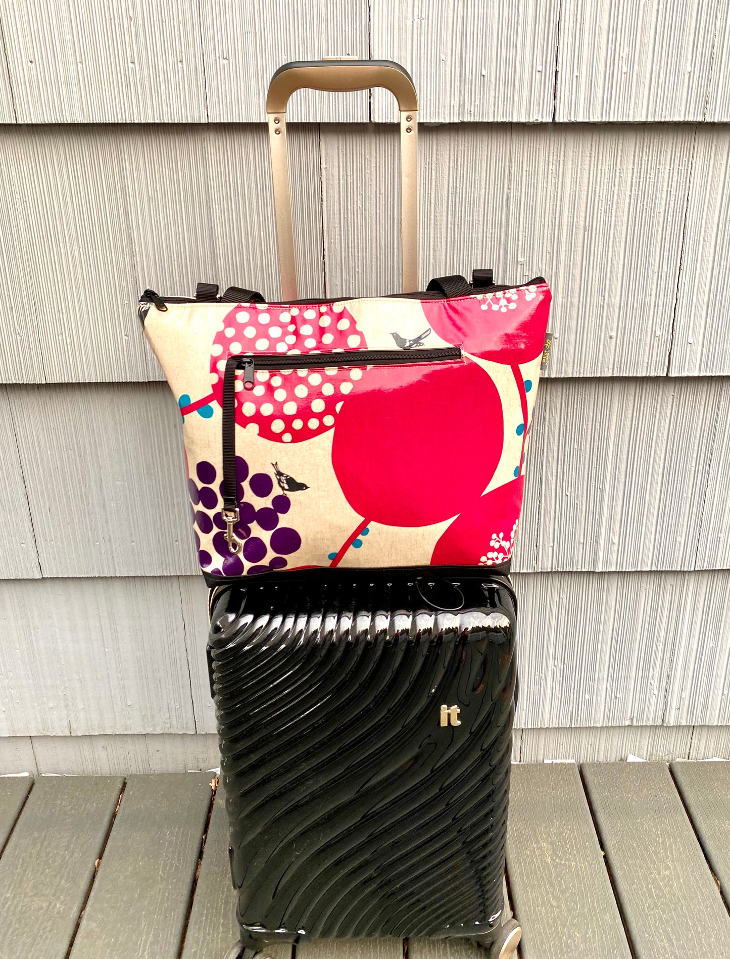 Lydia Tote w/trolley sleeve in Purple Berries