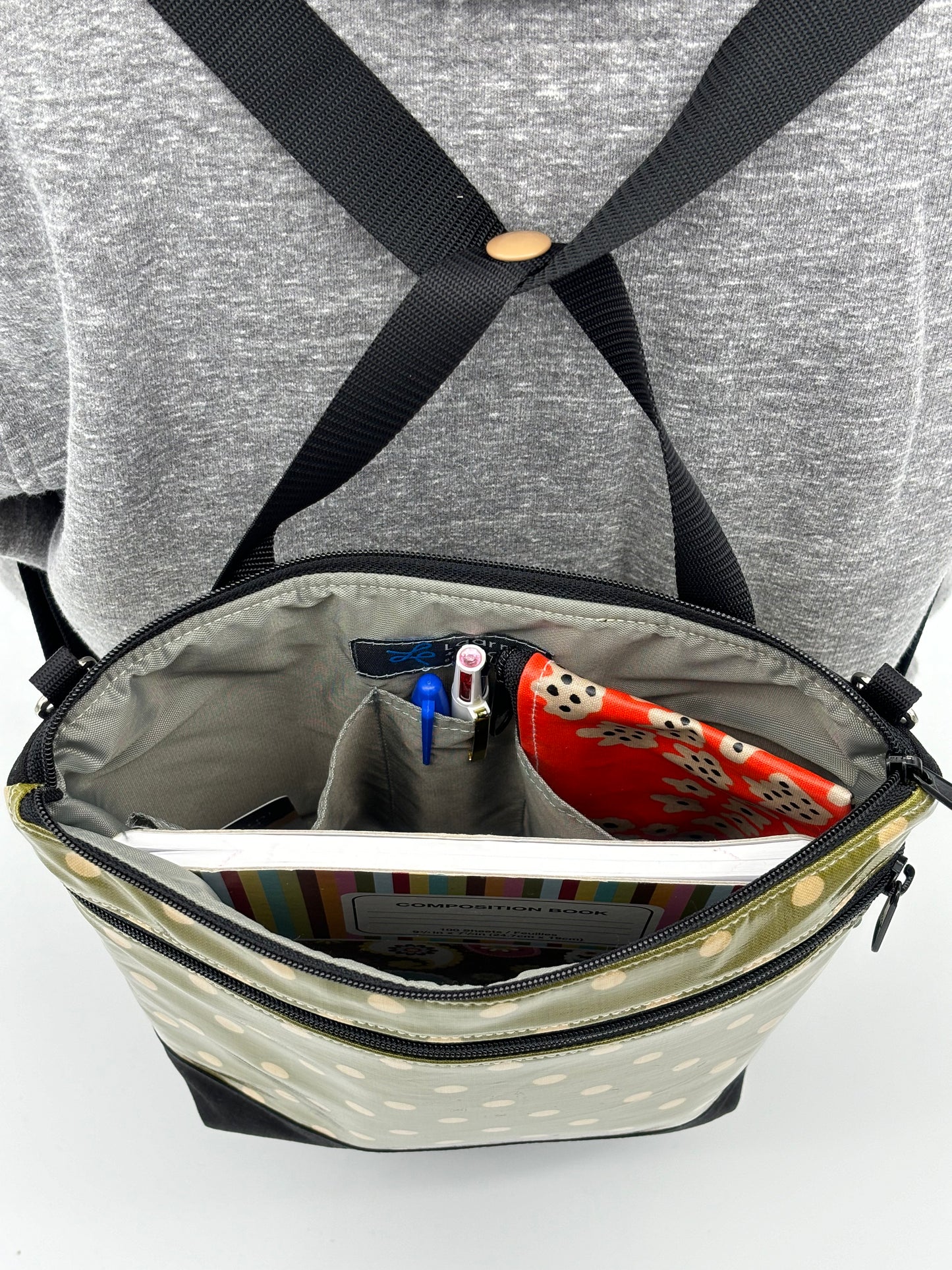 Backpack/Crossbody in Mossy Green Polka Dots