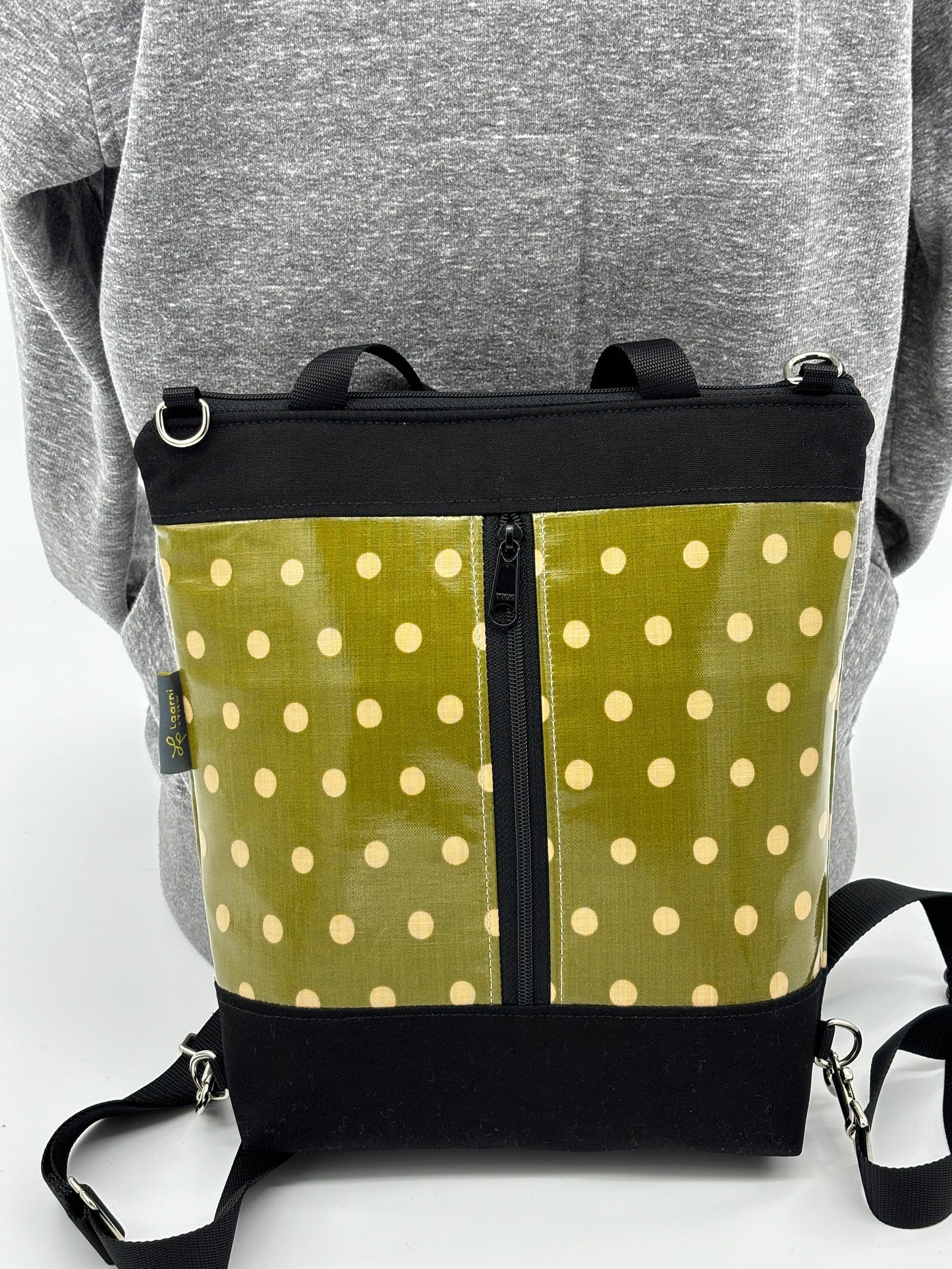 Backpack/Crossbody in Mossy Green Polka Dots