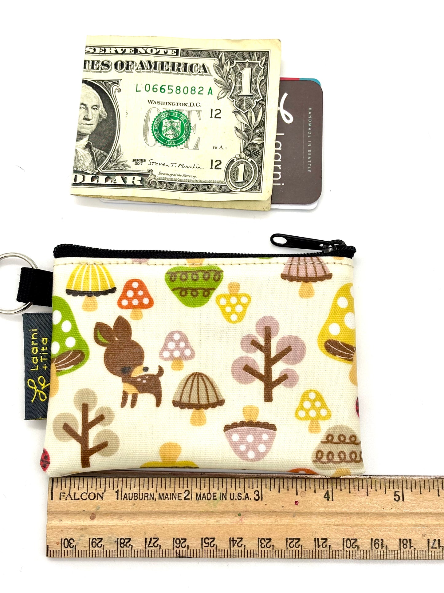 Coin Purse in Green Mushrooms