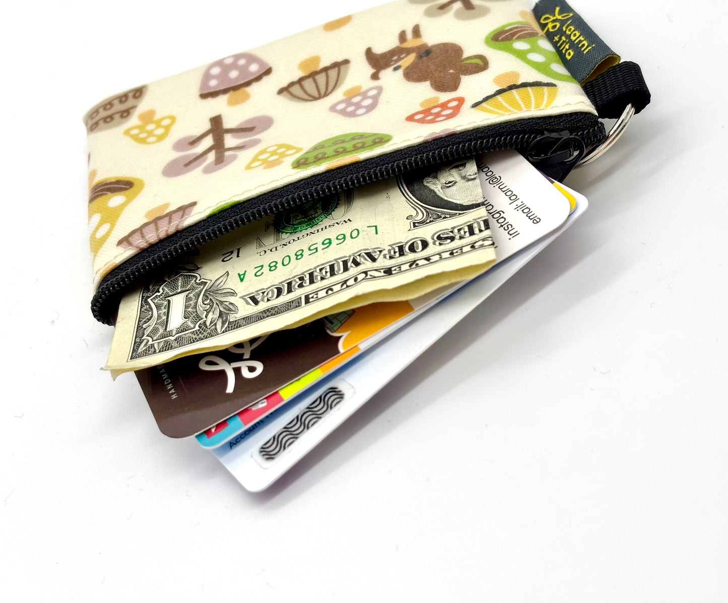 Coin Purse in Green Mushrooms