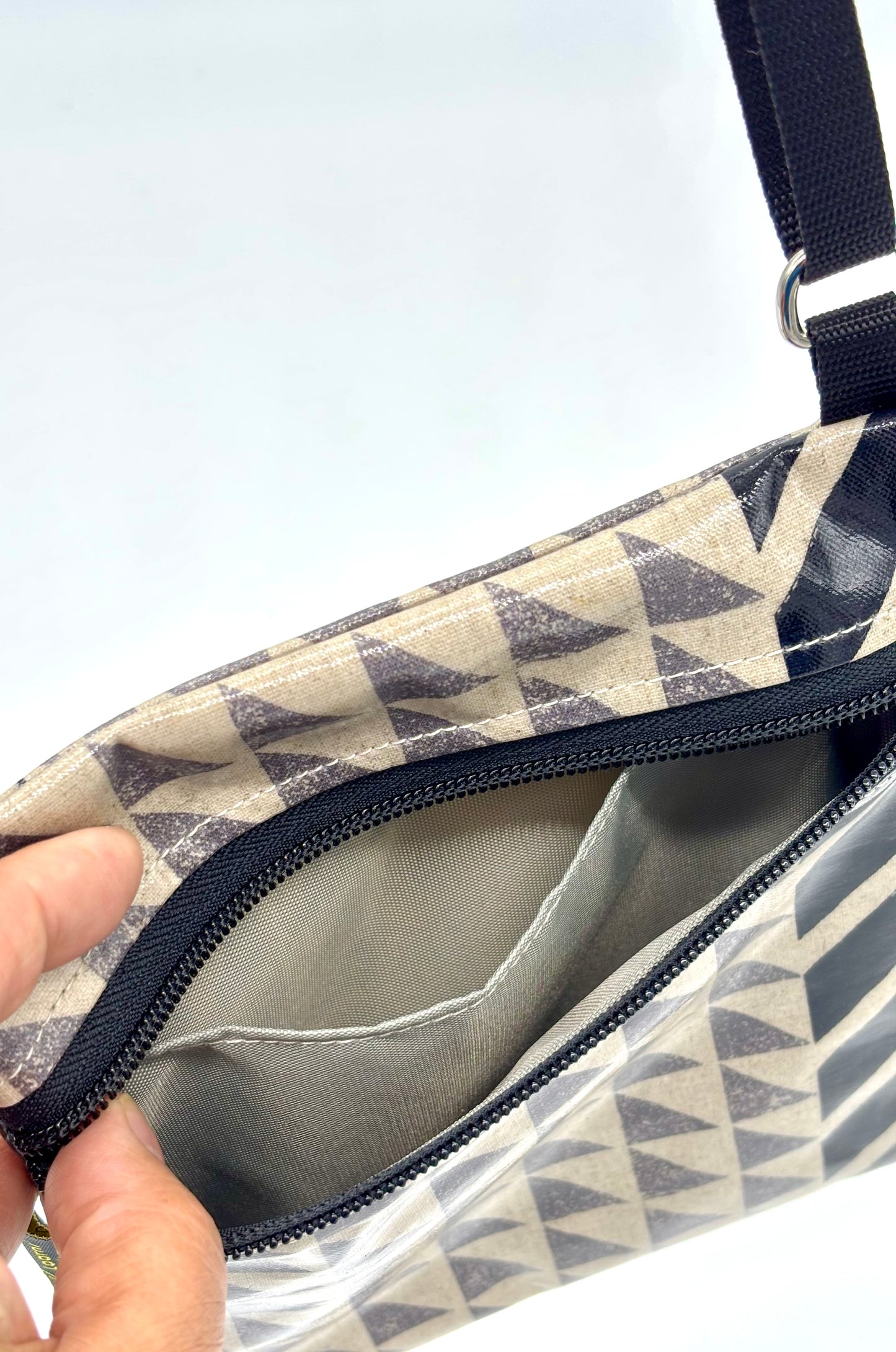 Small Travel Purse in Black/Gray Stripes/Angles