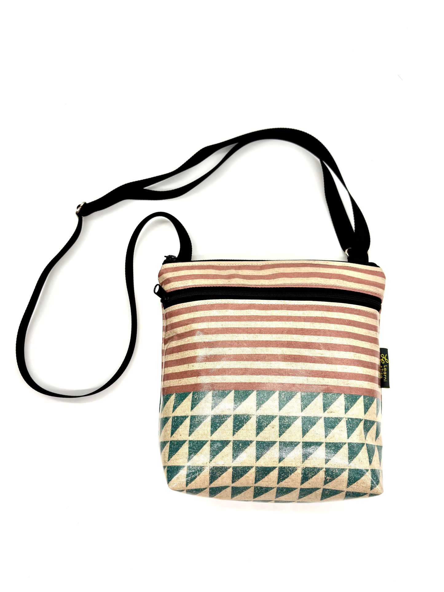 Medium Travel Purse in Pink/Green Stripes/Angles