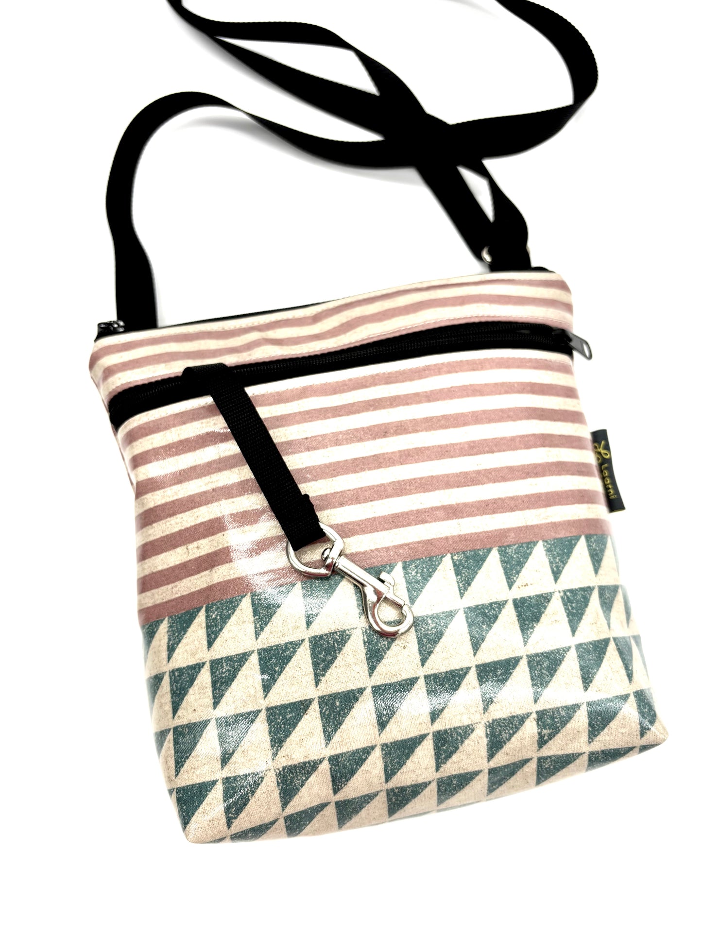 Medium Travel Purse in Pink/Green Stripes/Angles
