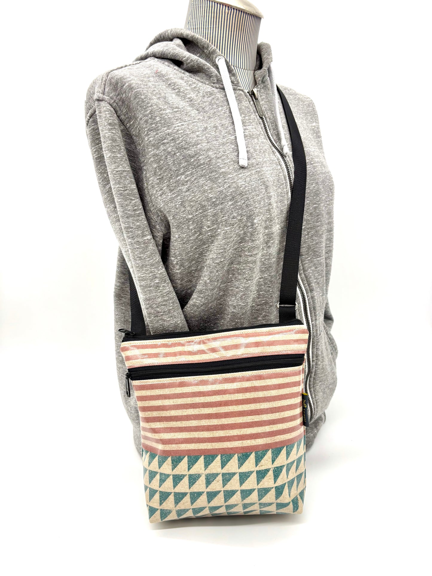 Medium Travel Purse in Pink/Green Stripes/Angles