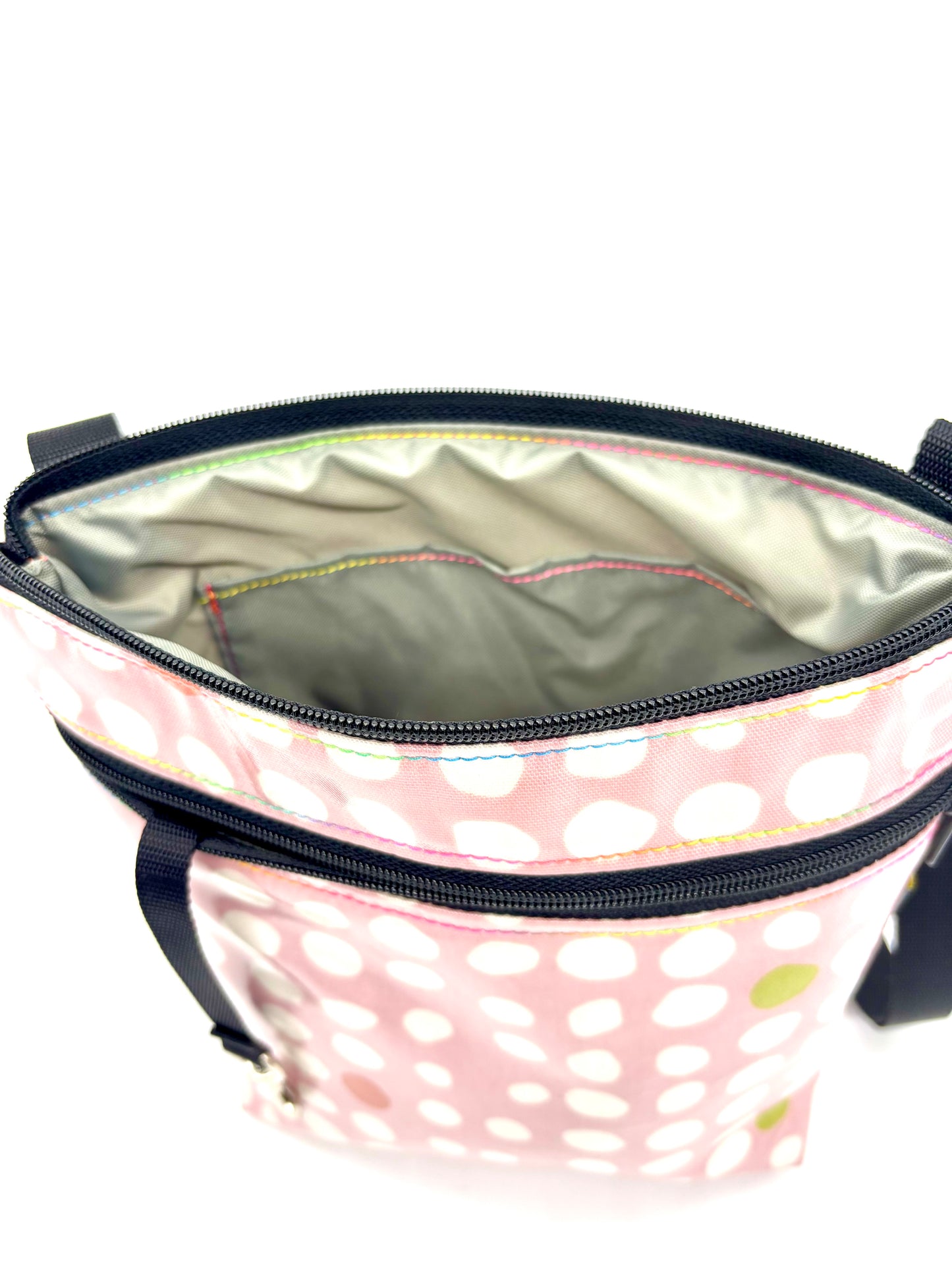 Medium Travel Purse in Pink with random dots