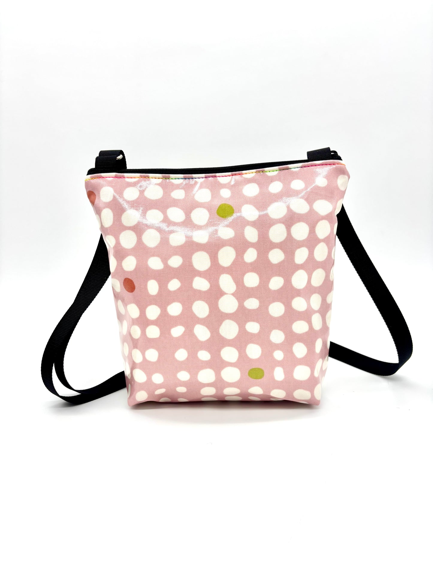 Medium Travel Purse in Pink with random dots