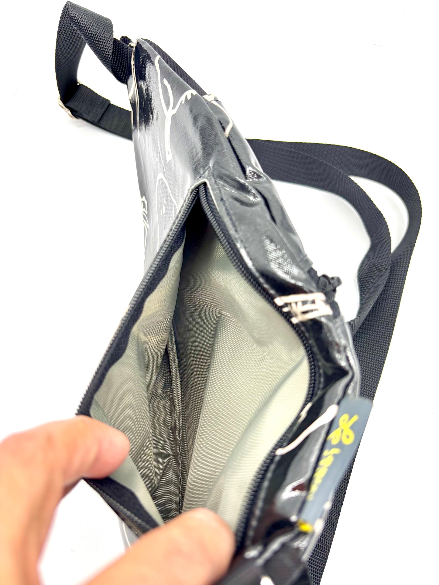 Travel Sling in Black Puffy Birds