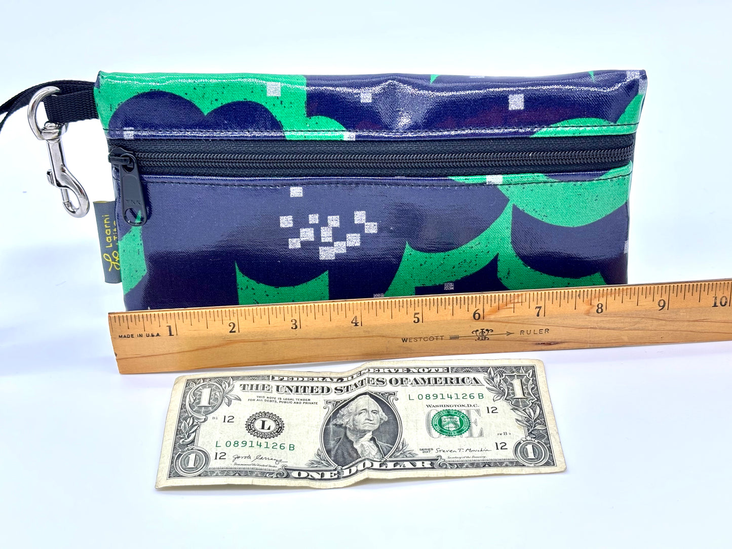 Large Wristlet in Blue and Green Graphics