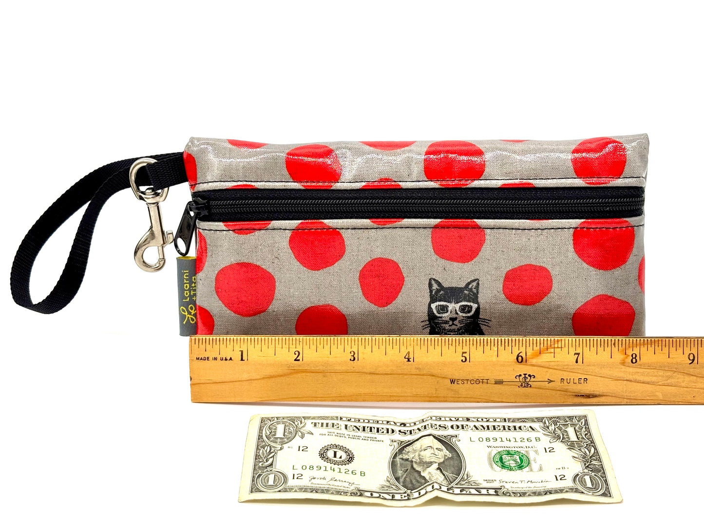 Large Wristlet in Cat w/Glasses in Red