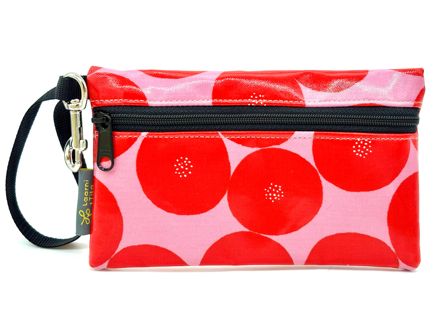 Large Wristlet in Red Round w/Dots on Pink