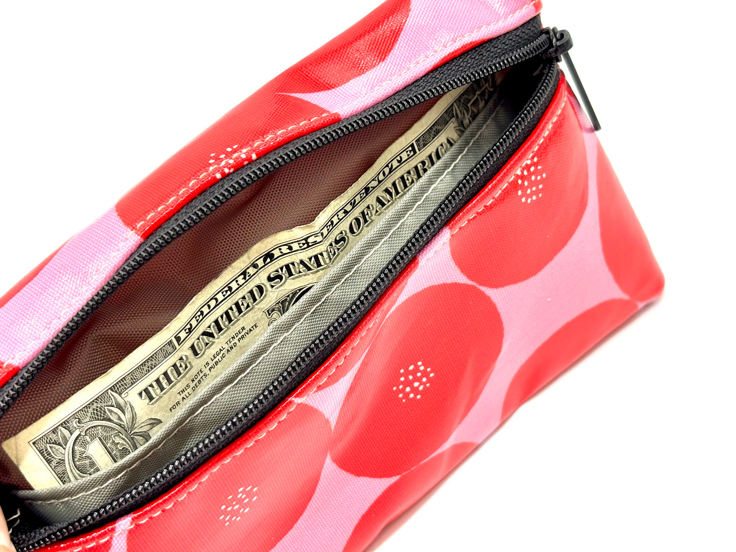 Medium Wristlet in Red Round w/Dots in Pink