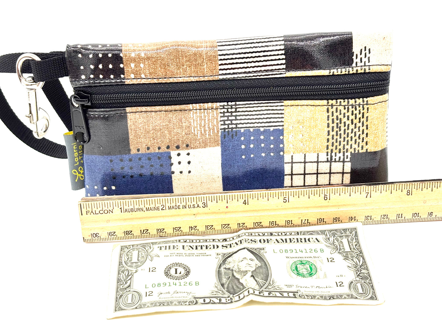 Large Wristlet in Printed Sashiko Stitching