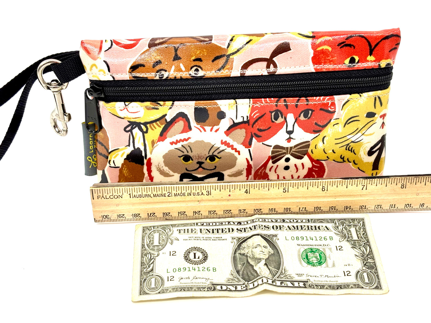 Medium Wristlet in Multi Cats Pink