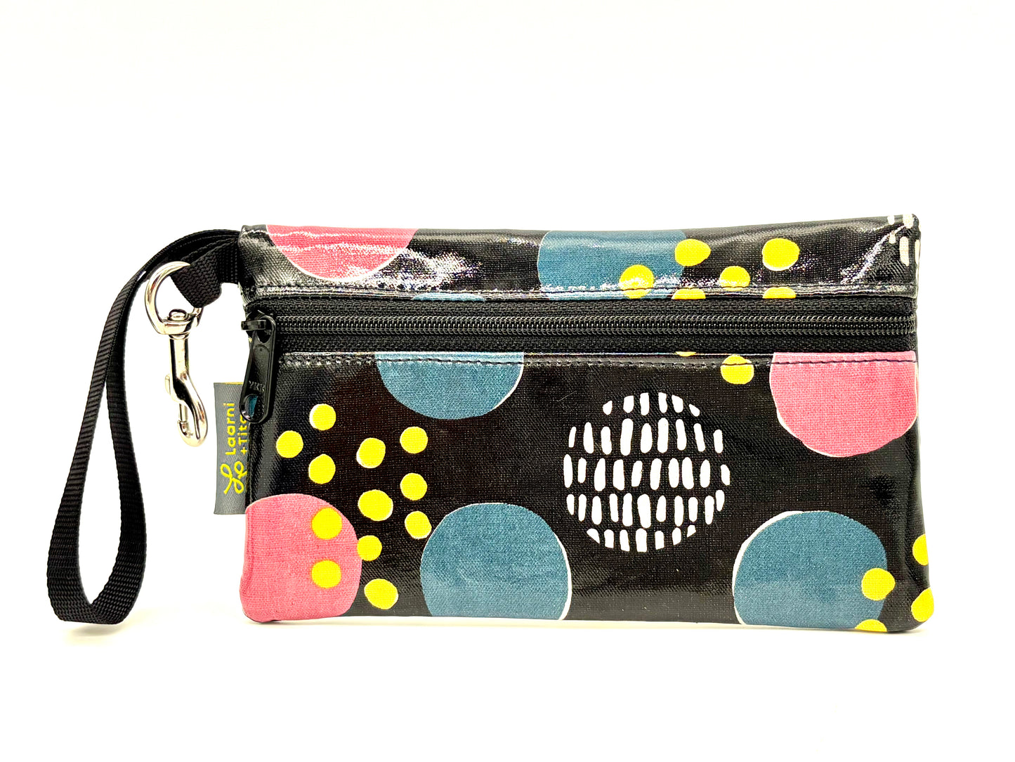 Medium Wristlet in Circle Patterns on Black