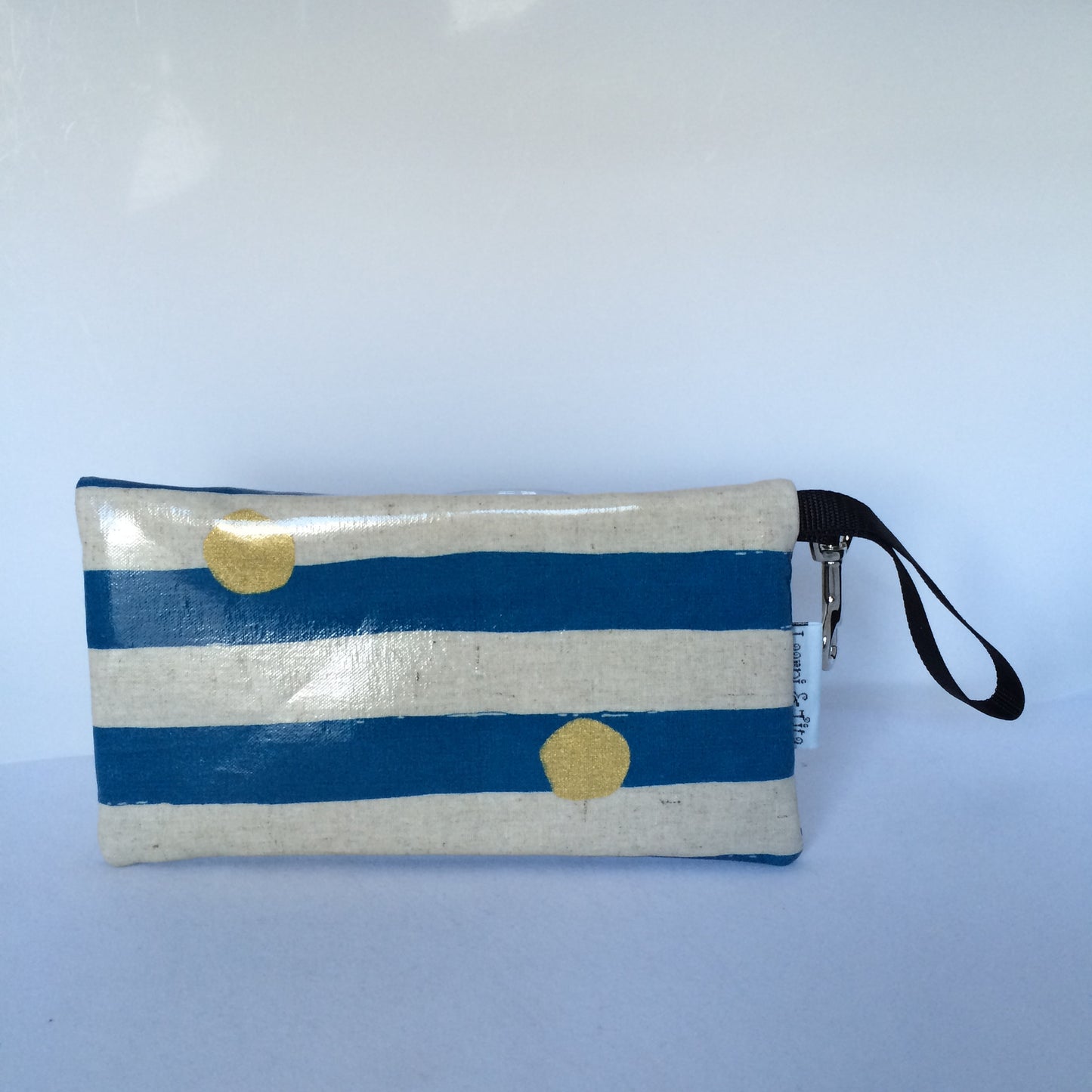 Large Wristlet in Blue with Gold Spots