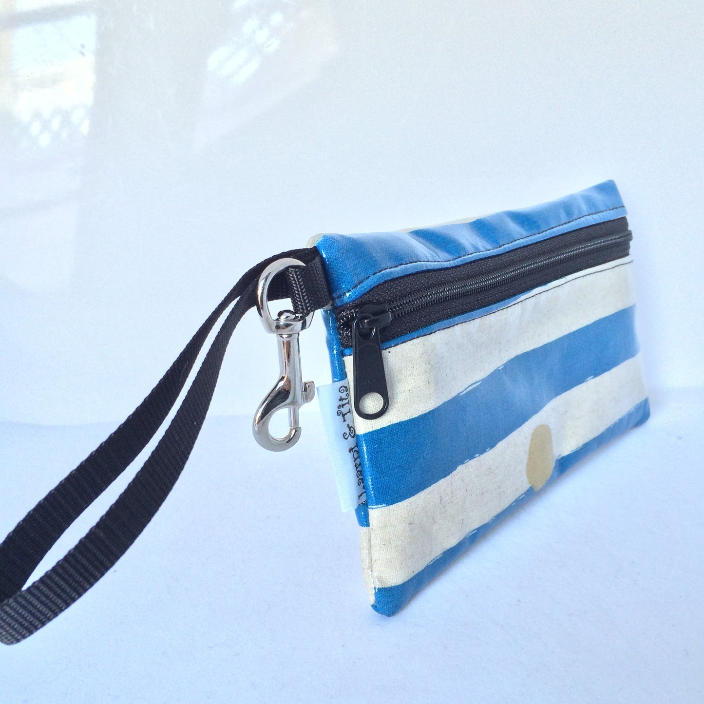 Large Wristlet in Blue with Gold Spots