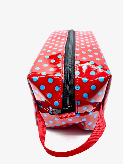 Box Pouch in Red/Blue Polka Dots