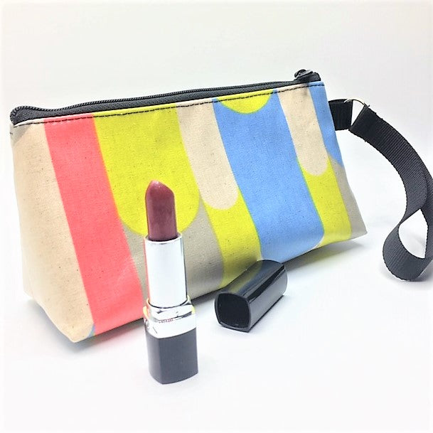 Medium Makeup Bag in Gray Blue and Yellow