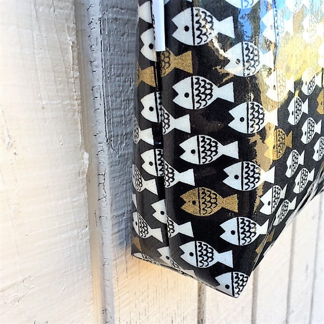 Medium Travel Purse in Gold Fish print