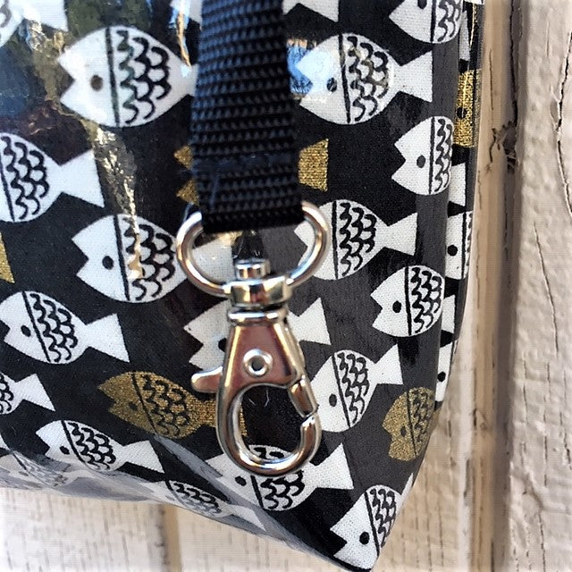 Medium Travel Purse in Gold Fish print