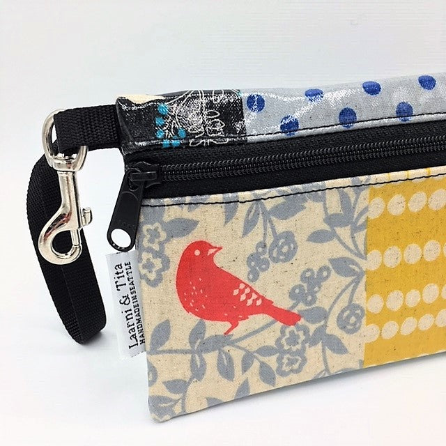 Large Wristlet in Red Bird Patchwork