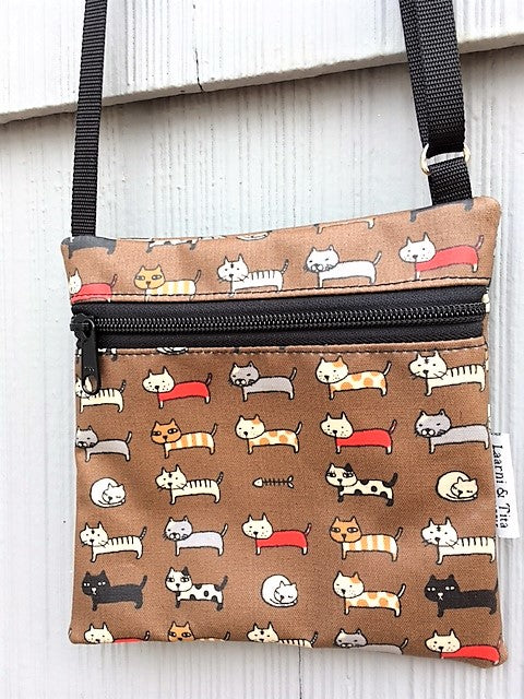 Small Travel Purse in Brown Cats