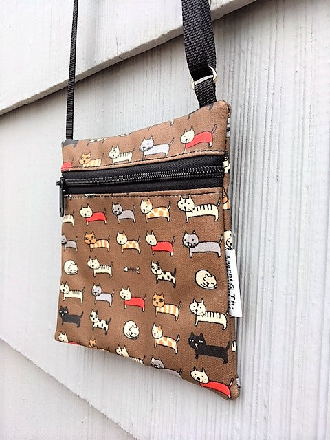 Small Travel Purse in Brown Cats
