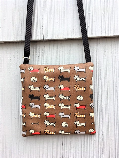 Small Travel Purse in Brown Cats