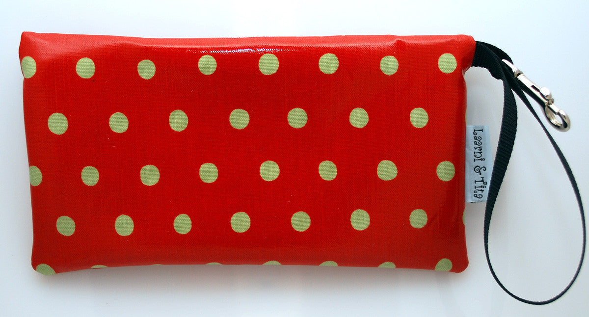 Large Wristlet in Polka Dot orange
