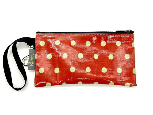 Small Wristlet in Orange polka dots