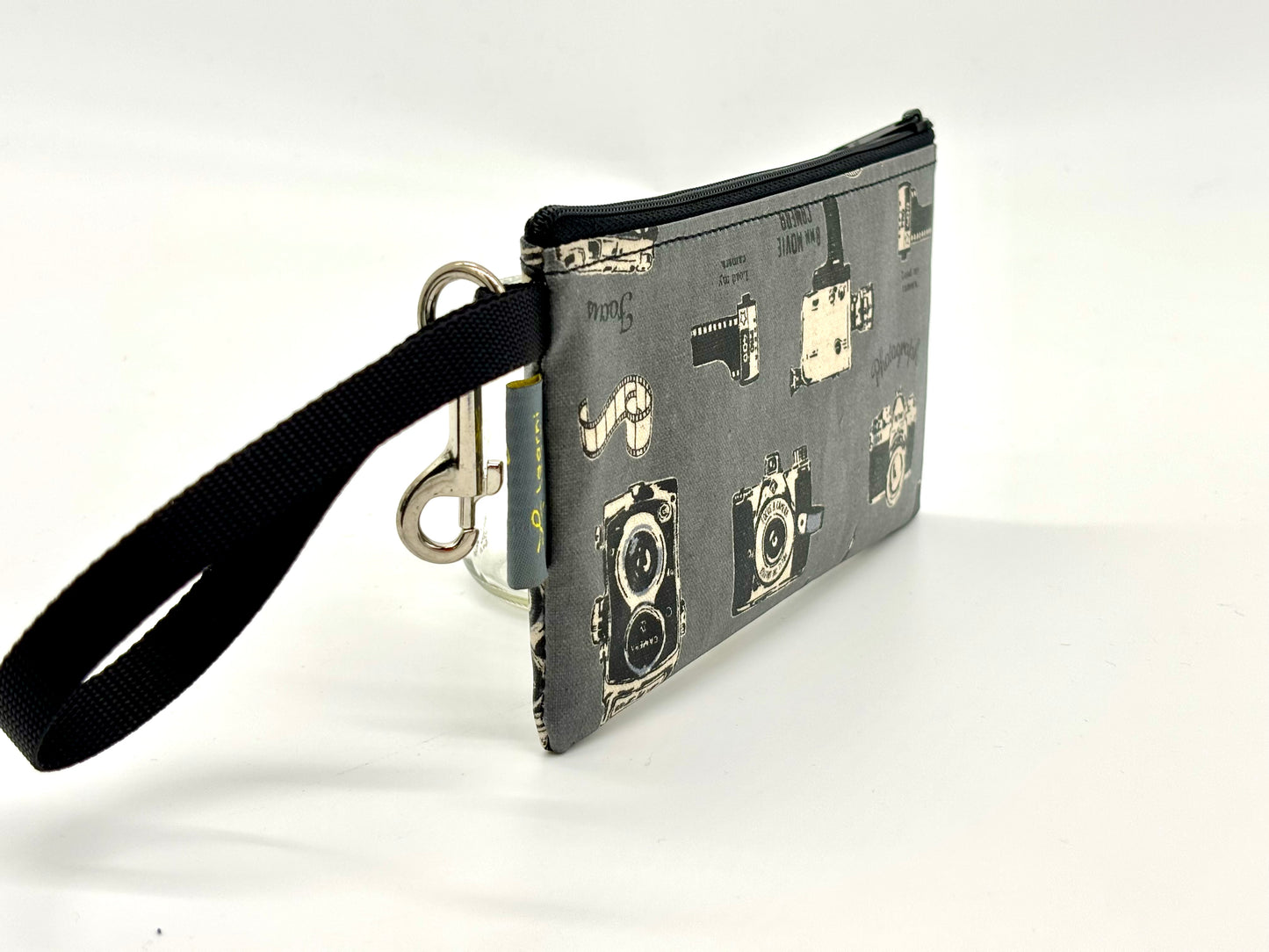 Small Wristlet in Vintage Cameras Gray
