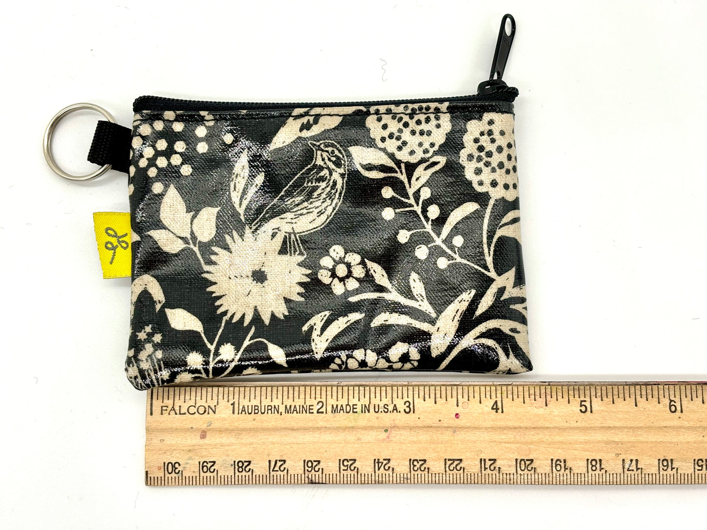 Coin Purse in Wildflowers Black and Cream