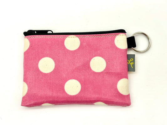 Coin Purse in White Pink Polka Dots