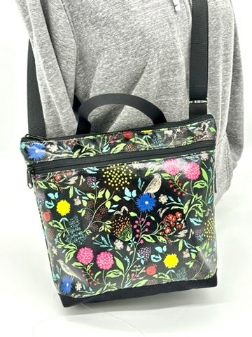 Large Travel Purse in Wildflowers Pink and Blue