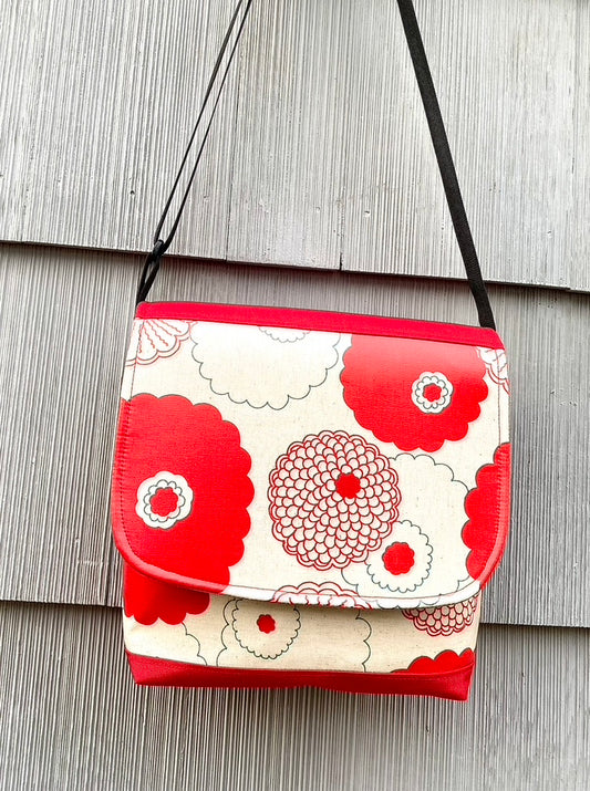 Tall Messenger Bag in Red Flowers