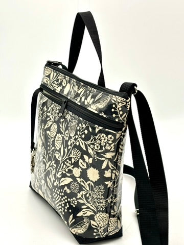 Large Travel Purse in Wildflowers Black and Cream